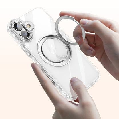 For iPhone 16 Gear Plating PC 360 Ring Holder Magsafe Phone Case(Transparent) - iPhone 16 Cases by buy2fix | Online Shopping UK | buy2fix
