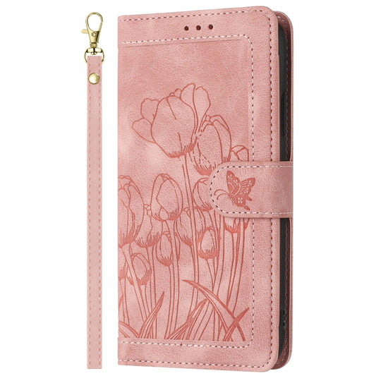 For Samsung Galaxy S25+ 5G Tulips Embossed Leather Phone Case with Lanyard(Pink) by buy2fix
