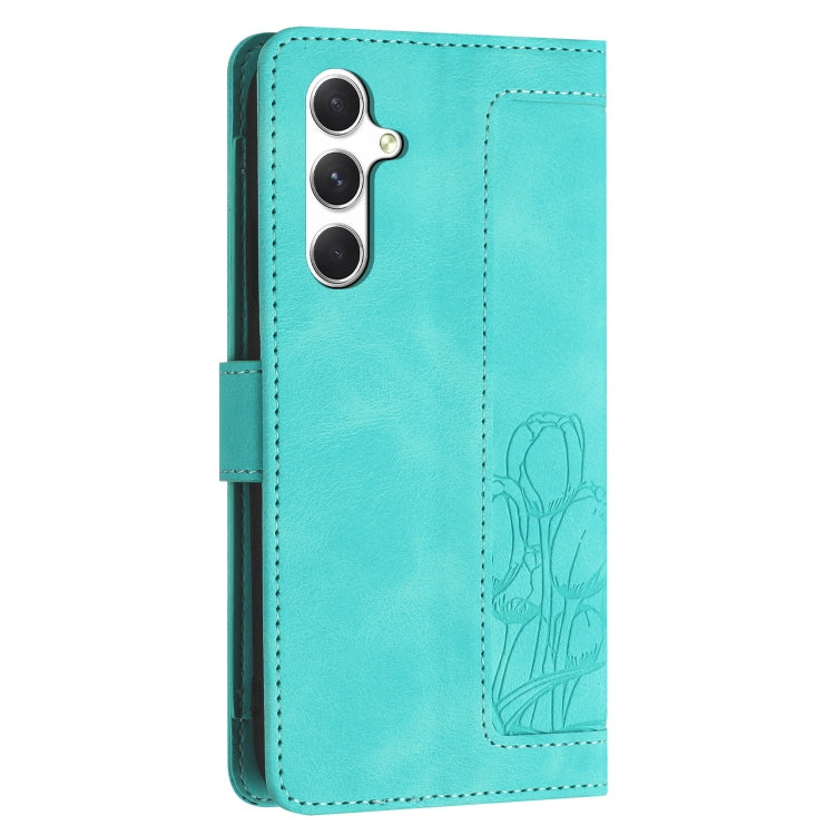 For Samsung Galaxy S25+ 5G Tulips Embossed Leather Phone Case with Lanyard(Green) by buy2fix