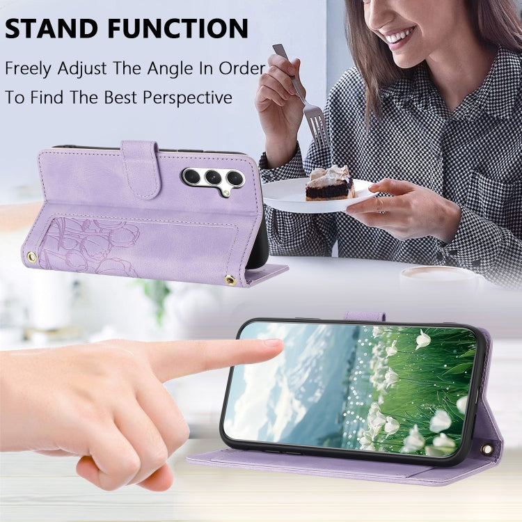 For Samsung Galaxy S25 5G Tulips Embossed Leather Phone Case with Lanyard(Purple) by buy2fix