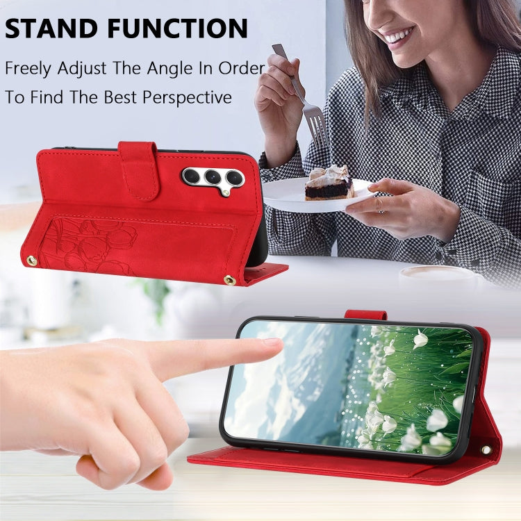For Samsung Galaxy S25 5G Tulips Embossed Leather Phone Case with Lanyard(Red) by buy2fix