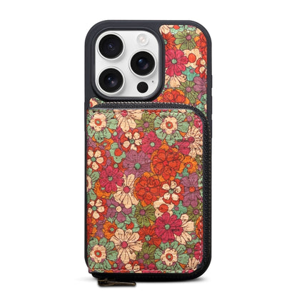 For iPhone 16 Pro Max Denior D23 MagSafe Detachable Zipper Wallet Holder Phone Case(Red) by Denior