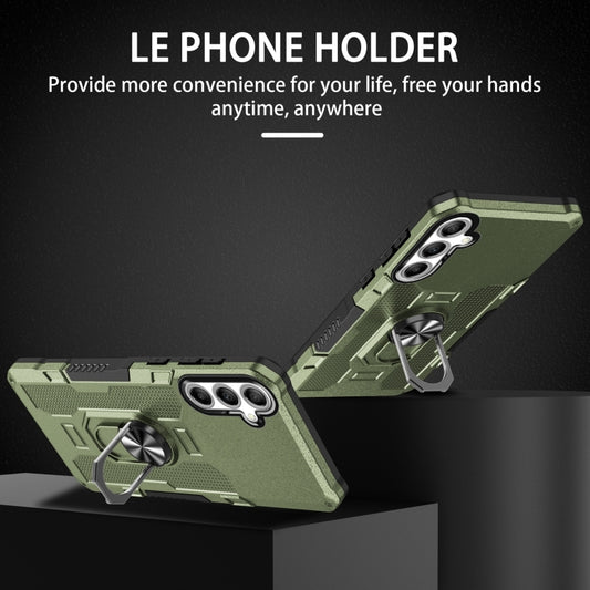 For Samsung Galaxy S25 5G Ring Holder Armor Hybrid Phone Case(Green) by buy2fix
