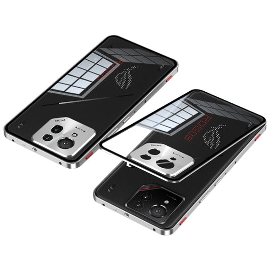 For  ASUS ROG Phone 9 Pro Snap Buckle Metal Frame Glass Back Panel Phone Case(Silver) - ASUS Cases by buy2fix | Online Shopping UK | buy2fix