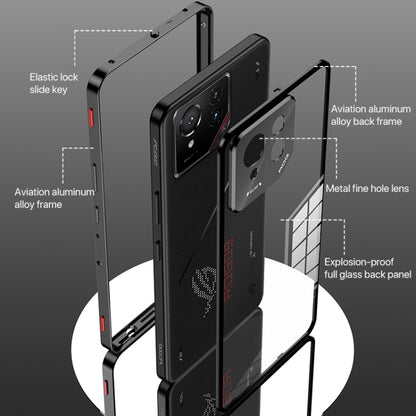 For  ASUS ROG Phone 9 Pro Snap Buckle Metal Frame Glass Back Panel Phone Case(Black) - ASUS Cases by buy2fix | Online Shopping UK | buy2fix