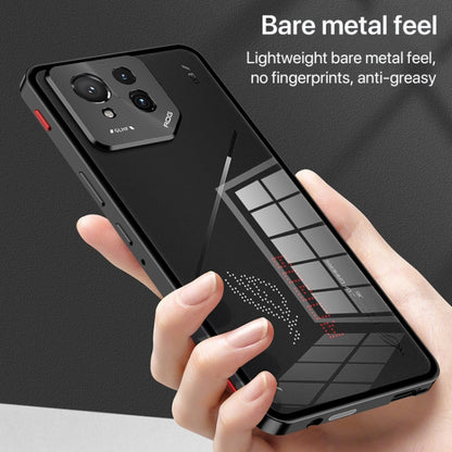 For  ASUS ROG Phone 9 Pro Snap Buckle Metal Frame Glass Back Panel Phone Case(Black) - ASUS Cases by buy2fix | Online Shopping UK | buy2fix