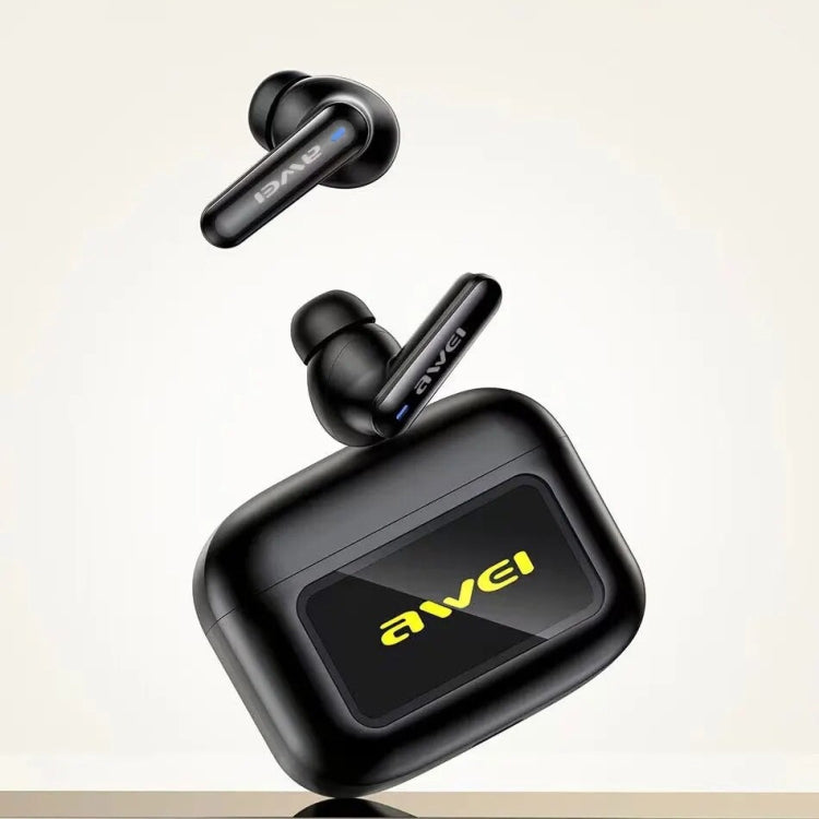 awei T56 ANC Noise Reduction Wireless Bluetooth Earphone with LED Touch Screen(Black) - Bluetooth Earphone by awei | Online Shopping UK | buy2fix