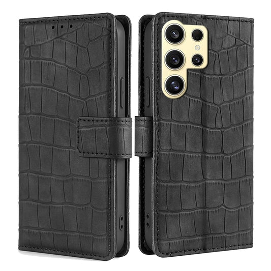 For Samsung Galaxy S25 Ultra 5G Skin Feel Crocodile Magnetic Clasp Leather Phone Case(Black) by buy2fix