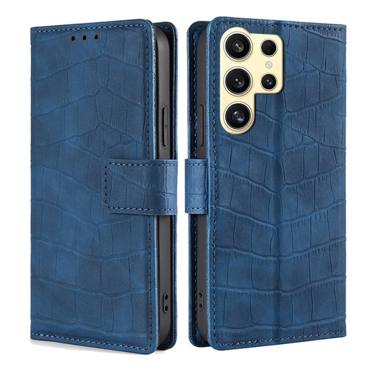 For Samsung Galaxy S25 Ultra 5G Skin Feel Crocodile Magnetic Clasp Leather Phone Case(Blue) by buy2fix