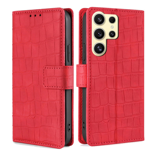 For Samsung Galaxy S25 Ultra 5G Skin Feel Crocodile Magnetic Clasp Leather Phone Case(Red) by buy2fix