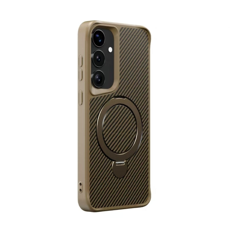 For Samsung Galaxy S25 / S24 5G Carbon Fiber Texture 360 MagSafe Holder Phone Case(Desert Gold) - Galaxy S25 5G Cases by buy2fix | Online Shopping UK | buy2fix