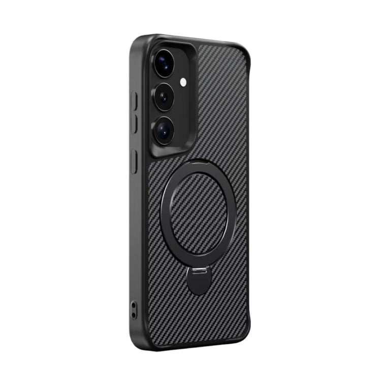 For Samsung Galaxy S25+ / S24+ 5G Carbon Fiber Texture 360 MagSafe Holder Phone Case(Black) by buy2fix