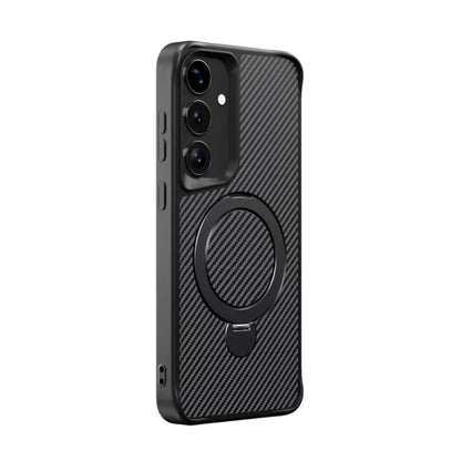 For Samsung Galaxy S25+ / S24+ 5G Carbon Fiber Texture 360 MagSafe Holder Phone Case(Black) by buy2fix