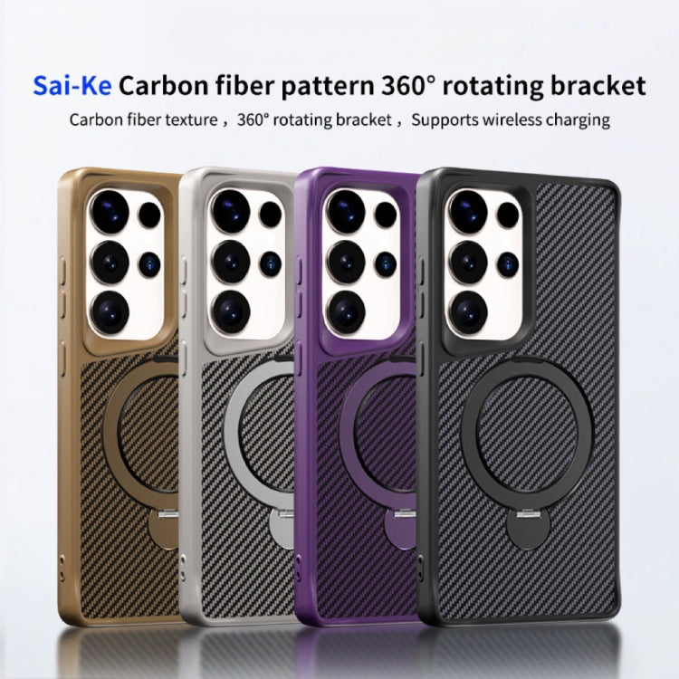 For Samsung Galaxy S25+ / S24+ 5G Carbon Fiber Texture 360 MagSafe Holder Phone Case(Black) by buy2fix