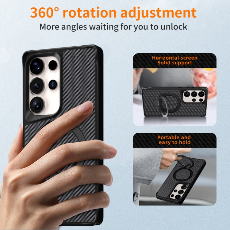 For Samsung Galaxy S25+ / S24+ 5G Carbon Fiber Texture 360 MagSafe Holder Phone Case(Black) by buy2fix