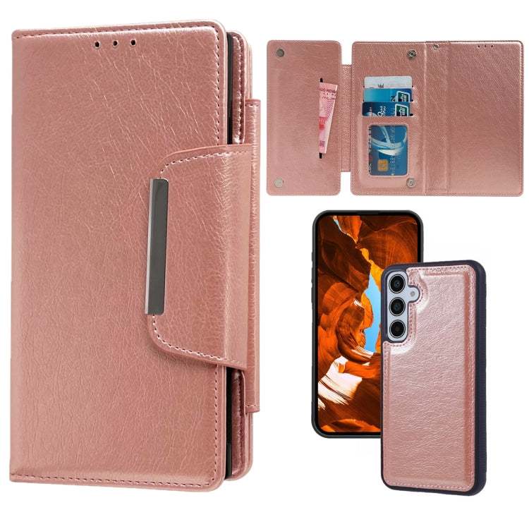 For Samsung Galaxy S25 5G Multifunctional 7-Card Wallet Leather Phone Case(Rose Gold) by buy2fix