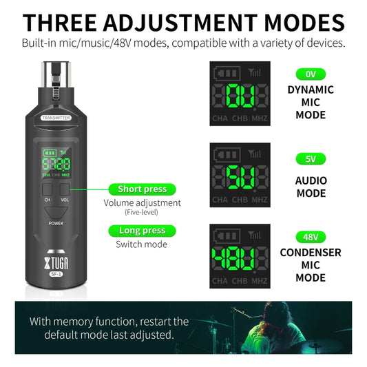 XTUGA SF-1 Wireless XLR Transmitter & Receiver UHF Wireless Adapter for Wired Mic / Guitar(Black) by XTUGA