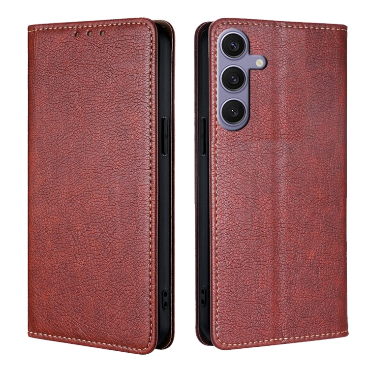 For Samsung Galaxy S25+ 5G Gloss Oil Solid Color Magnetic Leather Phone Case(Brown) by buy2fix