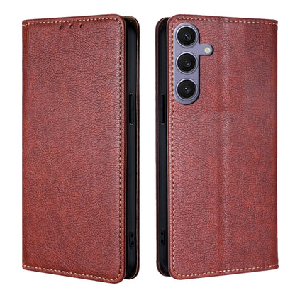 For Samsung Galaxy S25+ 5G Gloss Oil Solid Color Magnetic Leather Phone Case(Brown) by buy2fix
