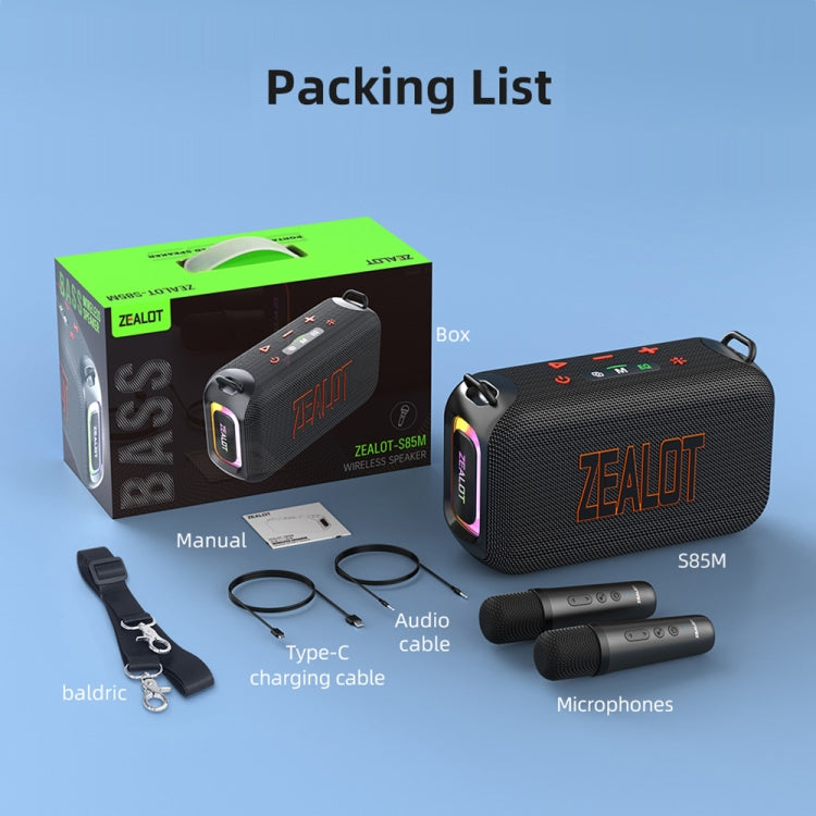 Zealot S85M 50W Outdoor Portable Bluetooth Speaker with Dual Microphones(Black) - Waterproof Speaker by ZEALOT | Online Shopping UK | buy2fix