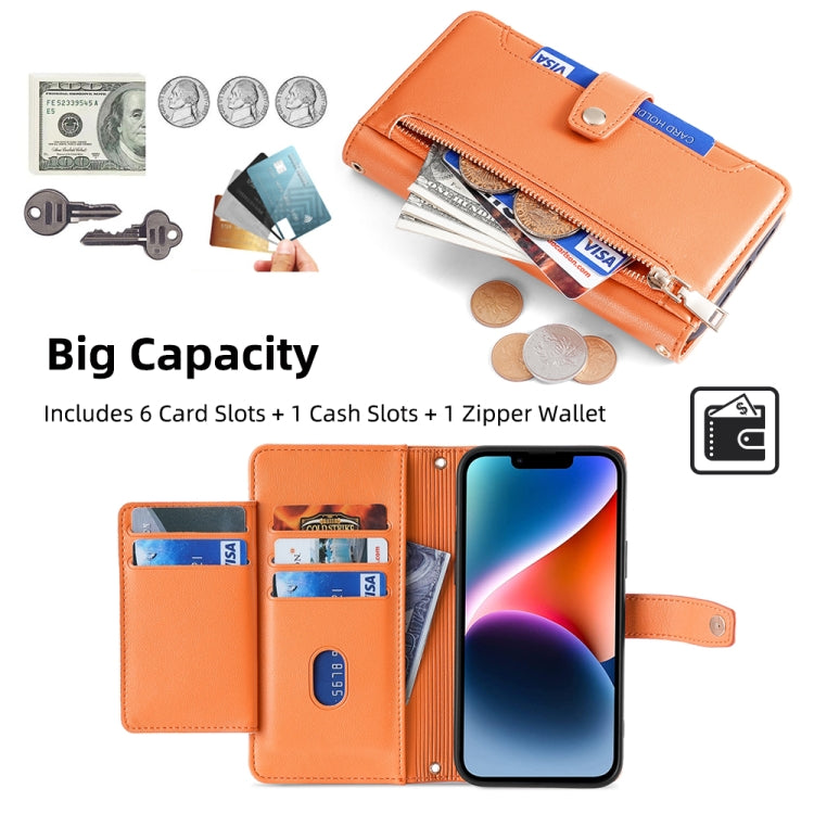 For Samsung Galaxy S25 5G Sheep Texture Cross-body Zipper Wallet Leather Phone Case(Orange) by buy2fix