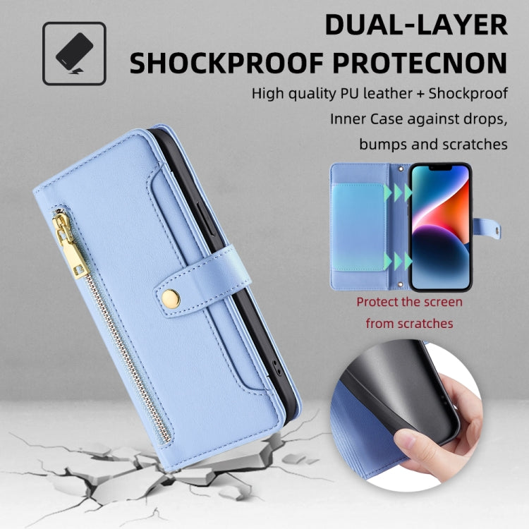 For Samsung Galaxy S25 5G Sheep Texture Cross-body Zipper Wallet Leather Phone Case(Blue) by buy2fix