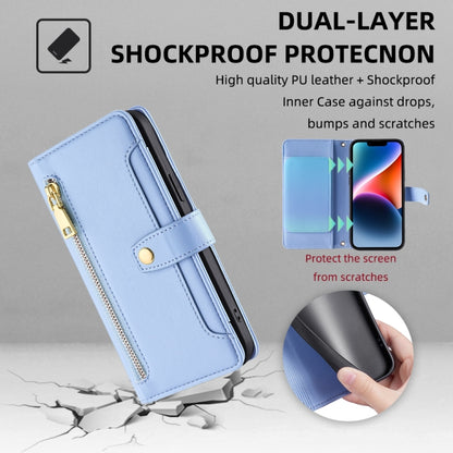 For Samsung Galaxy S25 5G Sheep Texture Cross-body Zipper Wallet Leather Phone Case(Blue) by buy2fix