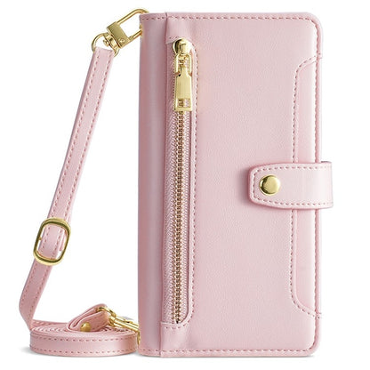 For Samsung Galaxy S25 5G Sheep Texture Cross-body Zipper Wallet Leather Phone Case(Pink) by buy2fix
