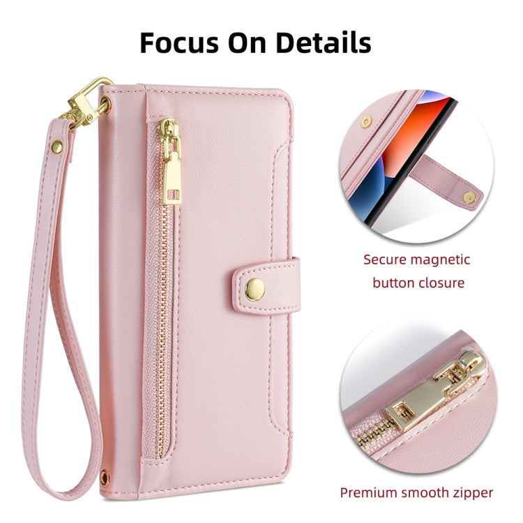 For Samsung Galaxy S25 5G Sheep Texture Cross-body Zipper Wallet Leather Phone Case(Pink) by buy2fix