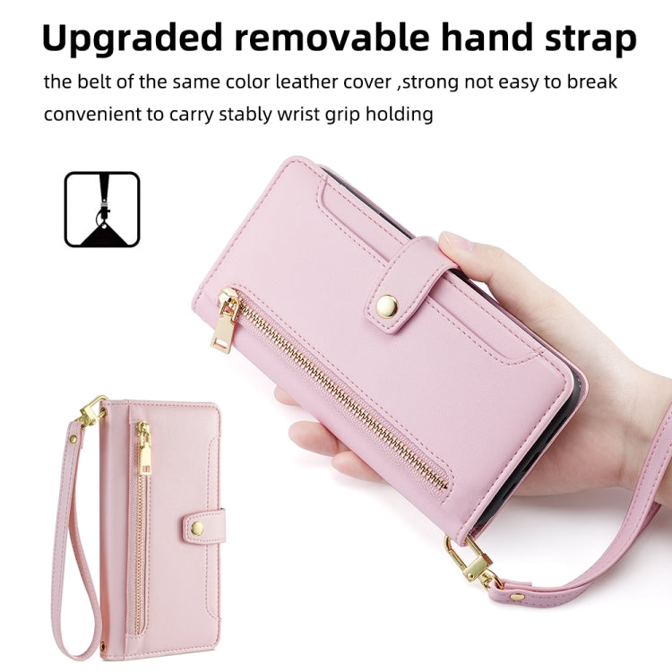 For Samsung Galaxy S25 5G Sheep Texture Cross-body Zipper Wallet Leather Phone Case(Pink) by buy2fix