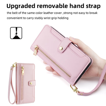 For Samsung Galaxy S25 5G Sheep Texture Cross-body Zipper Wallet Leather Phone Case(Pink) by buy2fix