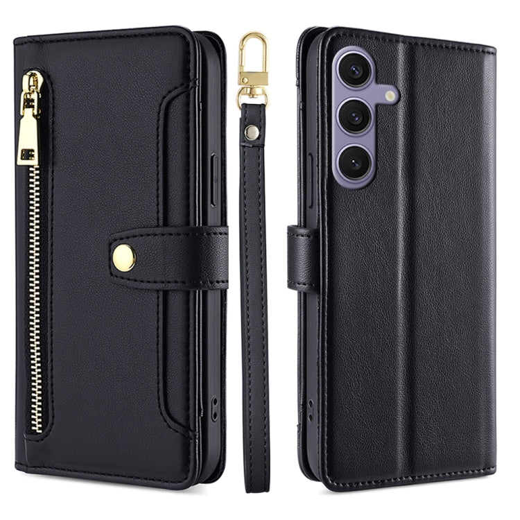 For Samsung Galaxy S25+ 5G Sheep Texture Cross-body Zipper Wallet Leather Phone Case(Black) - Galaxy S25+ 5G Cases by buy2fix | Online Shopping UK | buy2fix