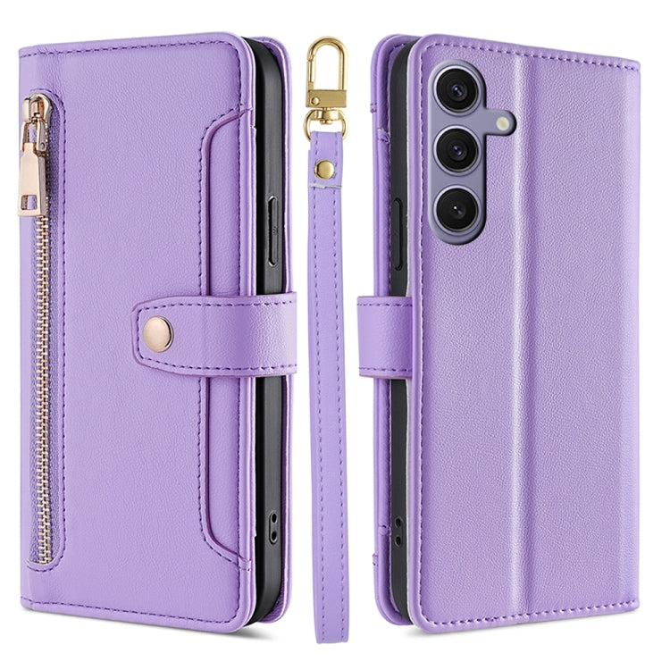 For Samsung Galaxy S25+ 5G Sheep Texture Cross-body Zipper Wallet Leather Phone Case(Purple) - Galaxy S25+ 5G Cases by buy2fix | Online Shopping UK | buy2fix