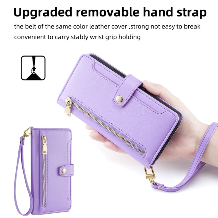 For Samsung Galaxy S25+ 5G Sheep Texture Cross-body Zipper Wallet Leather Phone Case(Purple) - Galaxy S25+ 5G Cases by buy2fix | Online Shopping UK | buy2fix