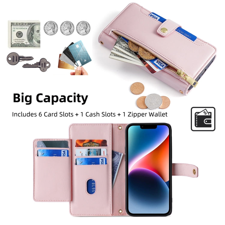 For Samsung Galaxy S25 Ultra 5G Sheep Texture Cross-body Zipper Wallet Leather Phone Case(Pink) - Galaxy S25 Ultra 5G Cases by buy2fix | Online Shopping UK | buy2fix