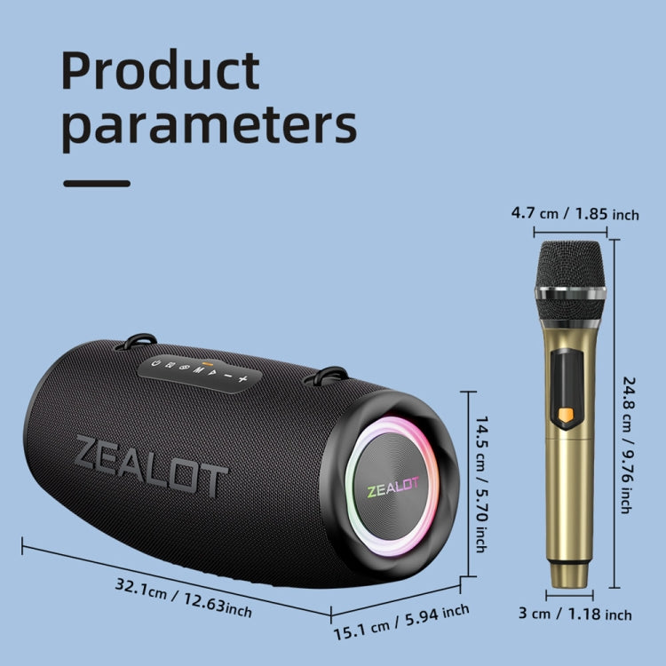 Zealot S87M 80W Portable Outdoor RGB Bluetooth Speaker with Dual Microphones(Black) - Waterproof Speaker by ZEALOT | Online Shopping UK | buy2fix