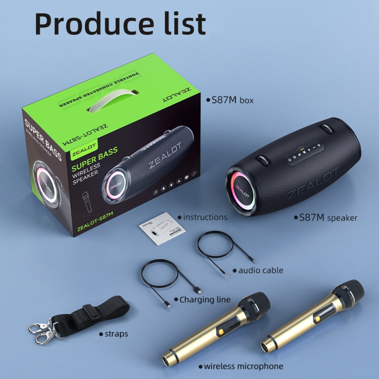 Zealot S87M 80W Portable Outdoor RGB Bluetooth Speaker with Dual Microphones(Black) - Waterproof Speaker by ZEALOT | Online Shopping UK | buy2fix