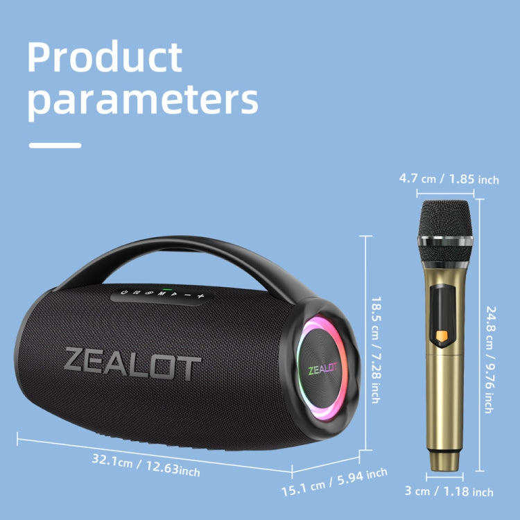 Zealot S97M 80W Outdoor Portable RGB Bluetooth Speaker with Dual Microphones(Black) - Waterproof Speaker by ZEALOT | Online Shopping UK | buy2fix