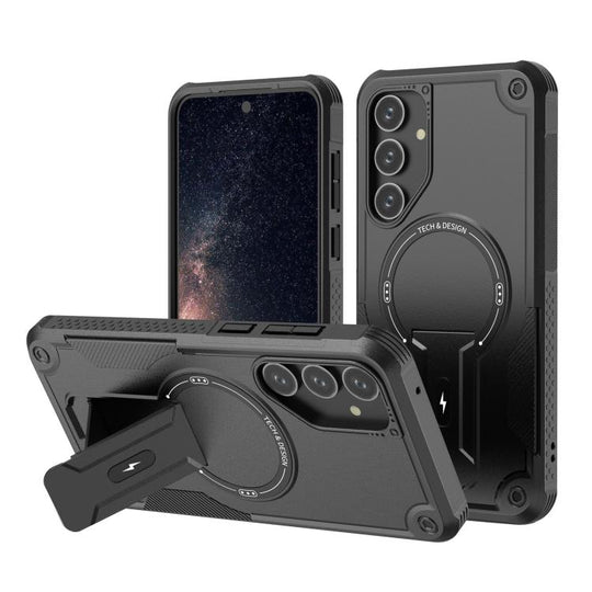 For Samsung Galaxy A25 5G Armor MagSafe Holder PC Hybrid TPU Phone Case(Black)