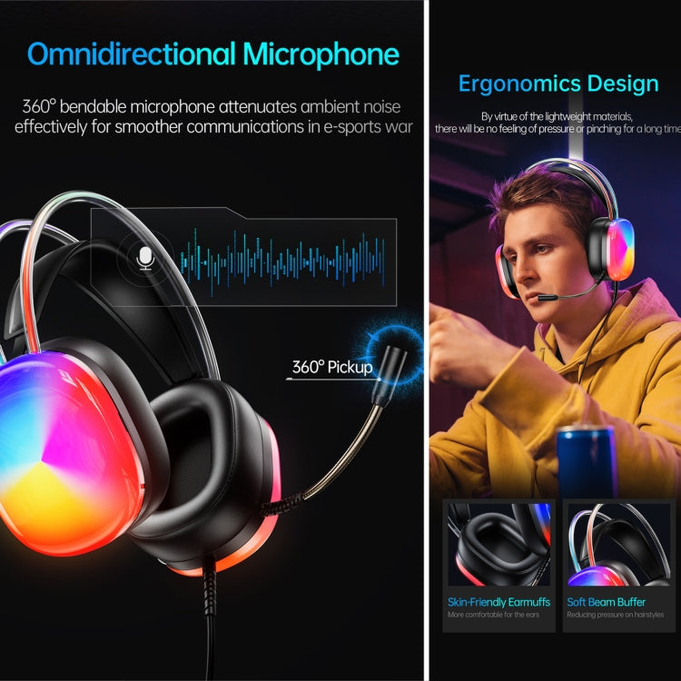 awei GM-11 Pro Luminous Wired Headphones, Cable Length: 2m(Black) - Multimedia Headset by awei | Online Shopping UK | buy2fix