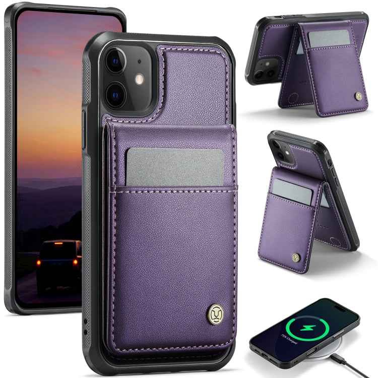 For iPhone 11 JEEHOOD J06 British Style RFID MagSafe Card Bag PU Phone Case(Purple) - iPhone 11 Cases by JEEHOOD | Online Shopping UK | buy2fix