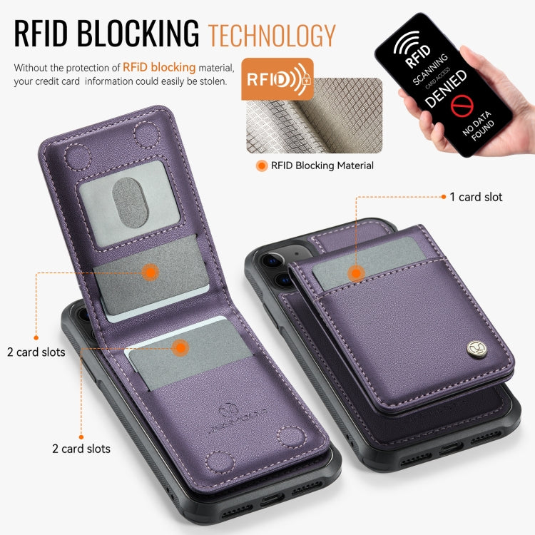 For iPhone 11 JEEHOOD J06 British Style RFID MagSafe Card Bag PU Phone Case(Purple) - iPhone 11 Cases by JEEHOOD | Online Shopping UK | buy2fix