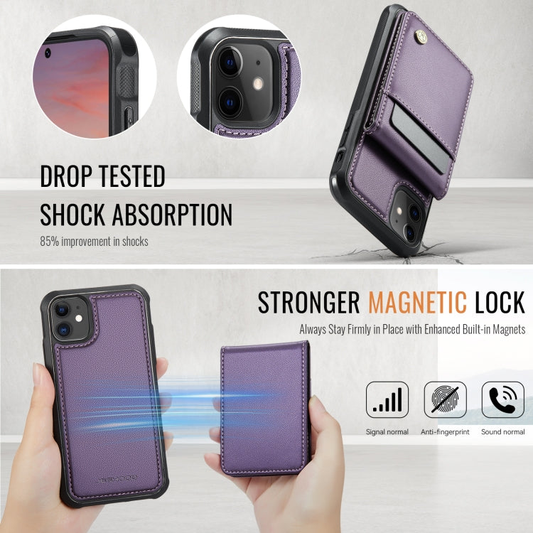 For iPhone 11 JEEHOOD J06 British Style RFID MagSafe Card Bag PU Phone Case(Purple) - iPhone 11 Cases by JEEHOOD | Online Shopping UK | buy2fix