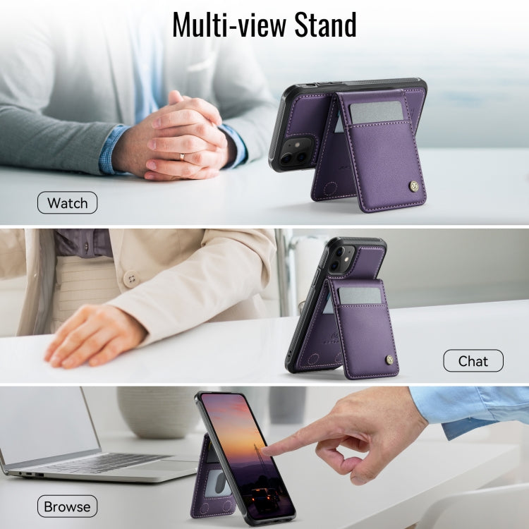 For iPhone 11 JEEHOOD J06 British Style RFID MagSafe Card Bag PU Phone Case(Purple) - iPhone 11 Cases by JEEHOOD | Online Shopping UK | buy2fix