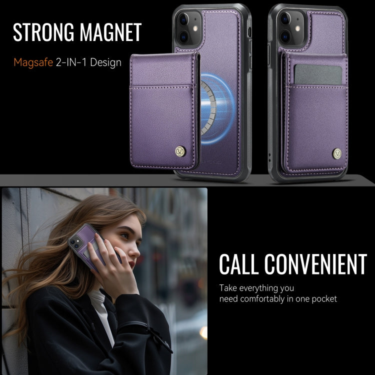 For iPhone 11 JEEHOOD J06 British Style RFID MagSafe Card Bag PU Phone Case(Purple) - iPhone 11 Cases by JEEHOOD | Online Shopping UK | buy2fix