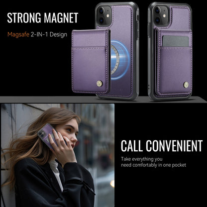 For iPhone 11 JEEHOOD J06 British Style RFID MagSafe Card Bag PU Phone Case(Purple) - iPhone 11 Cases by JEEHOOD | Online Shopping UK | buy2fix
