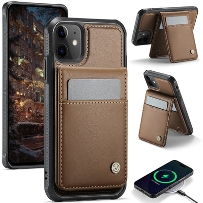 For iPhone 11 JEEHOOD J06 British Style RFID MagSafe Card Bag PU Phone Case(Brown) - iPhone 11 Cases by JEEHOOD | Online Shopping UK | buy2fix