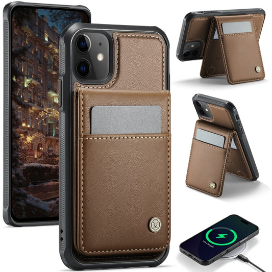 For iPhone 11 JEEHOOD J06 British Style RFID MagSafe Card Bag PU Phone Case(Brown) - iPhone 11 Cases by JEEHOOD | Online Shopping UK | buy2fix