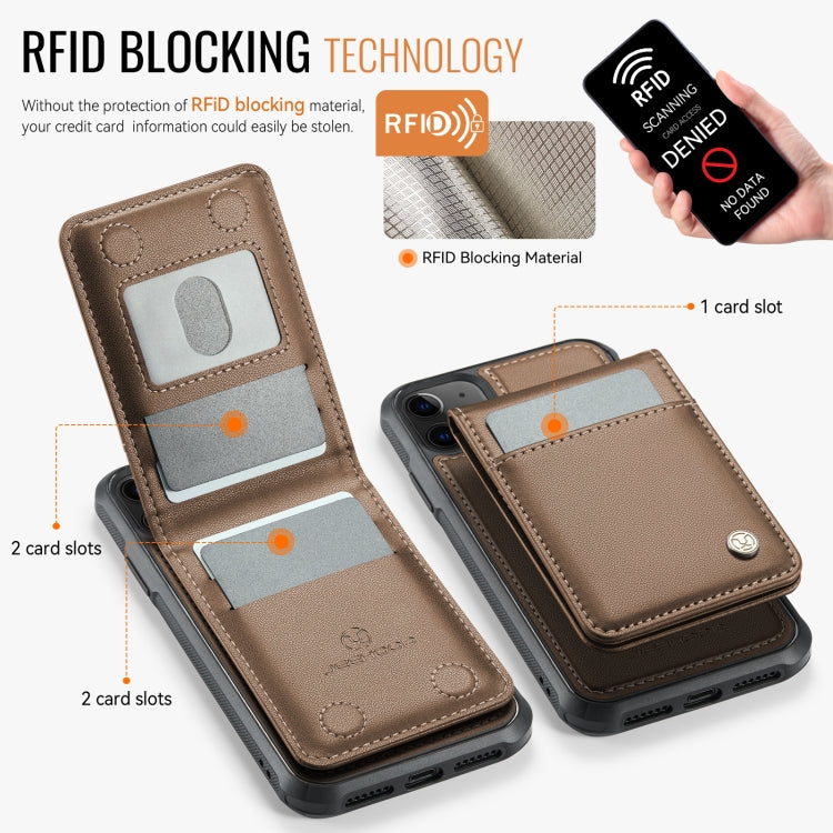 For iPhone 11 JEEHOOD J06 British Style RFID MagSafe Card Bag PU Phone Case(Brown) - iPhone 11 Cases by JEEHOOD | Online Shopping UK | buy2fix