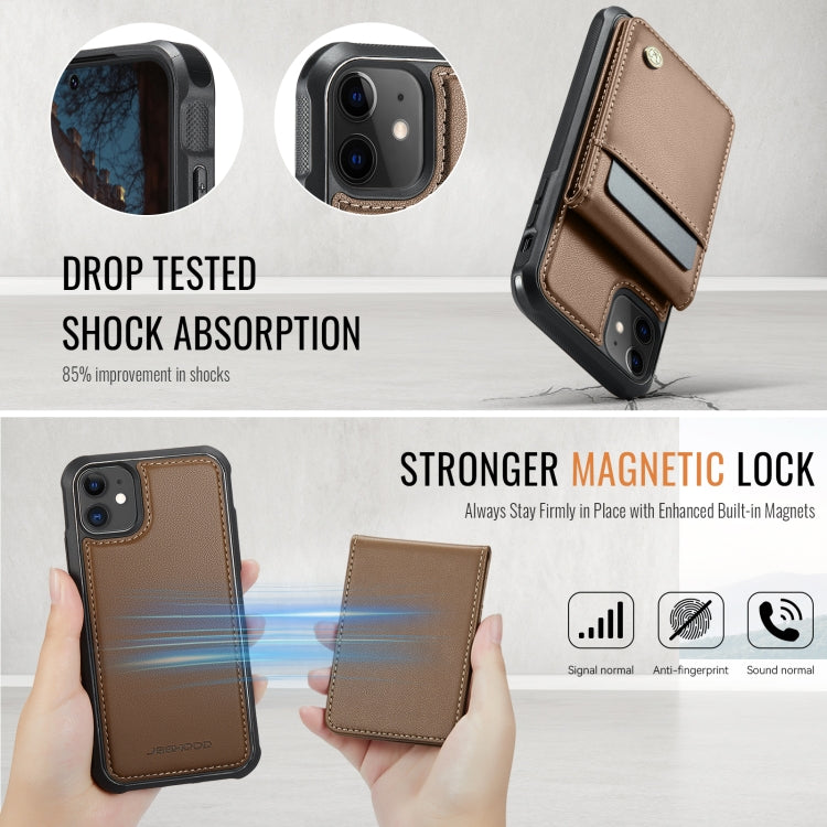 For iPhone 11 JEEHOOD J06 British Style RFID MagSafe Card Bag PU Phone Case(Brown) - iPhone 11 Cases by JEEHOOD | Online Shopping UK | buy2fix
